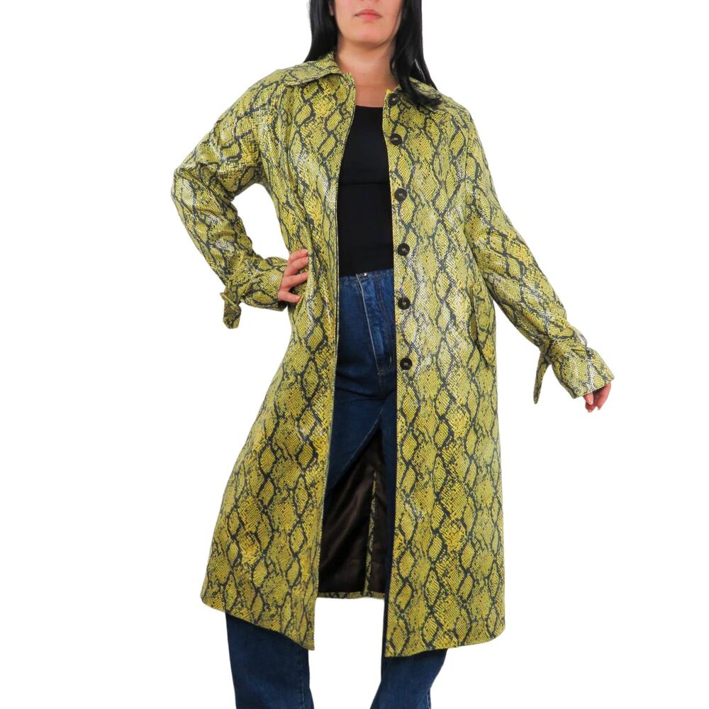 J.O.A. Green Snakeskin Python Print Long Jacket S… - image 1